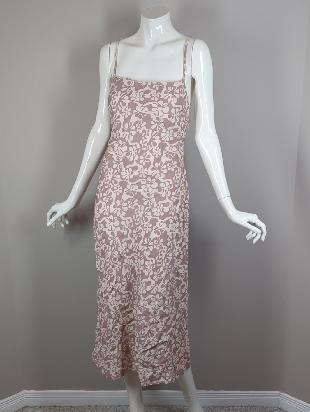 Rhythm. Blush Floral Square-Neck Midi Slip Dress Backless Summer Bias Cut